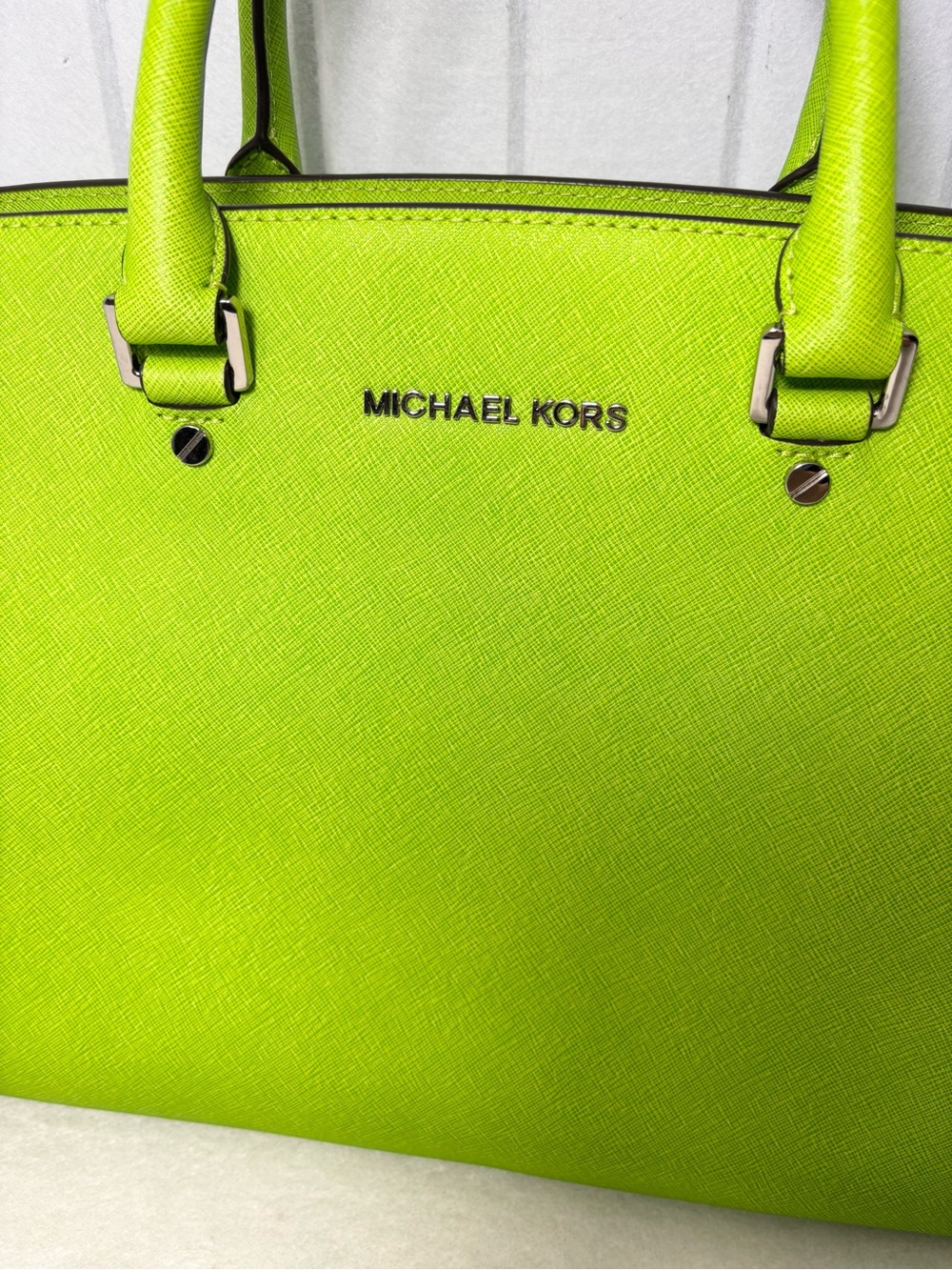 Michael Kors Neon Lime Saffiano Satchel with Detachable Strap - Picture 3 of 12